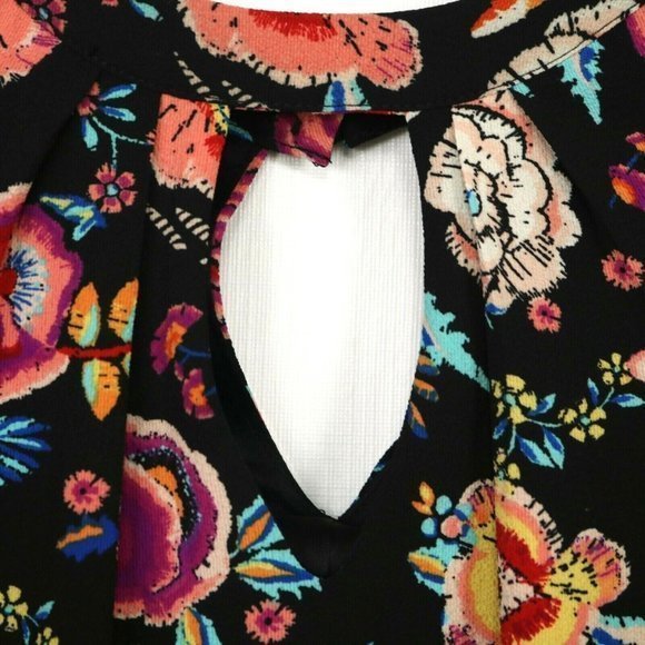 As U Wish Cold Shoulder Dress‎ Black Pink Floral Keyhole L Large - Picture 10 of 12